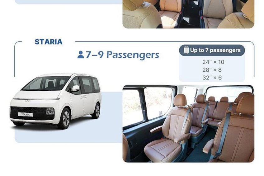 Una minivan Staria blanca con asientos color beige para 7-9 pasajeros. 2