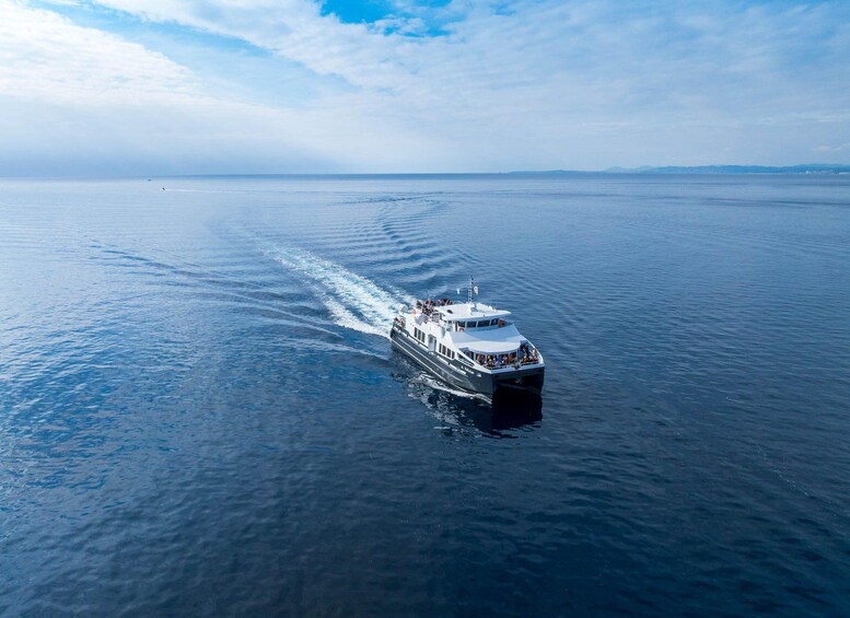 A white cruise ship sailing on a calm sea with a clear sky. 5