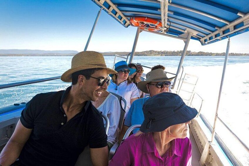 Passengers on boat tour Lake Macquarie NSW 2