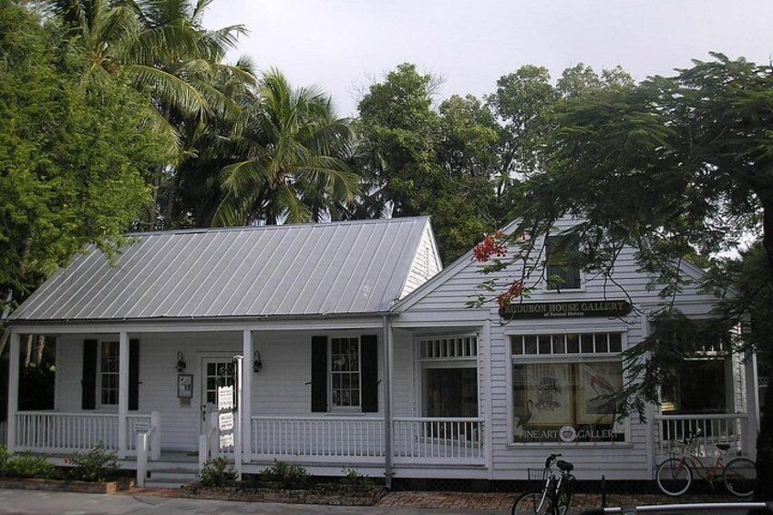 Un edificio bianco con tetto in metallo, con la scritta 'Pineapple House Gallery', circondato da alberi. 4