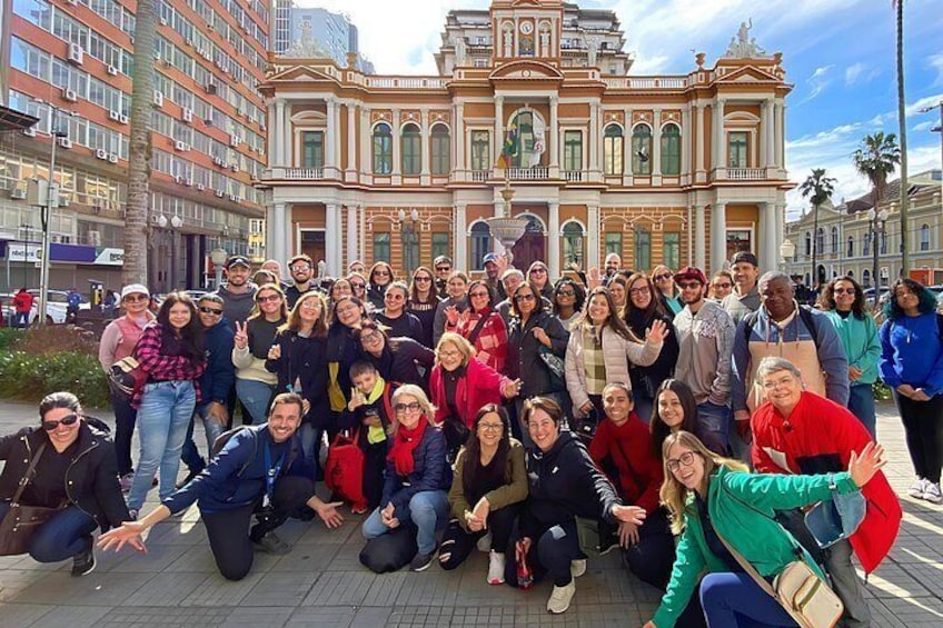 Group in front of the old city hall building, one of our stopping points. 4