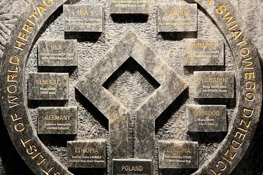 Un emblema circolare con scritte che raffigurano paesi e monumenti famosi. 2