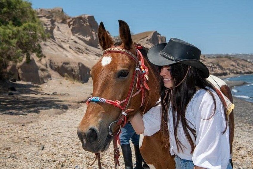Secluded Black Beach Horseback Riding Tour in Santorini 1