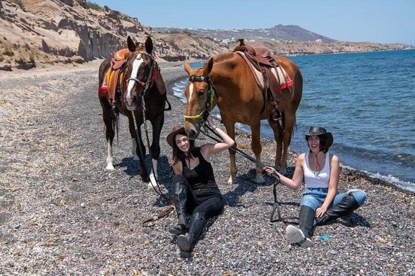 Secluded Black Beach Horseback Riding Tour in Santorini 3