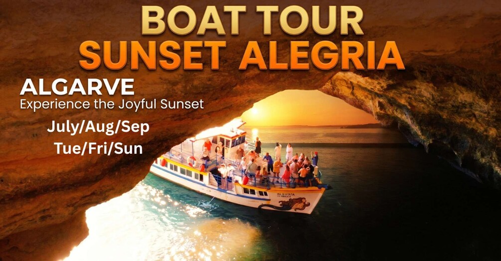 A boat tour in a cave with a sunset. 3