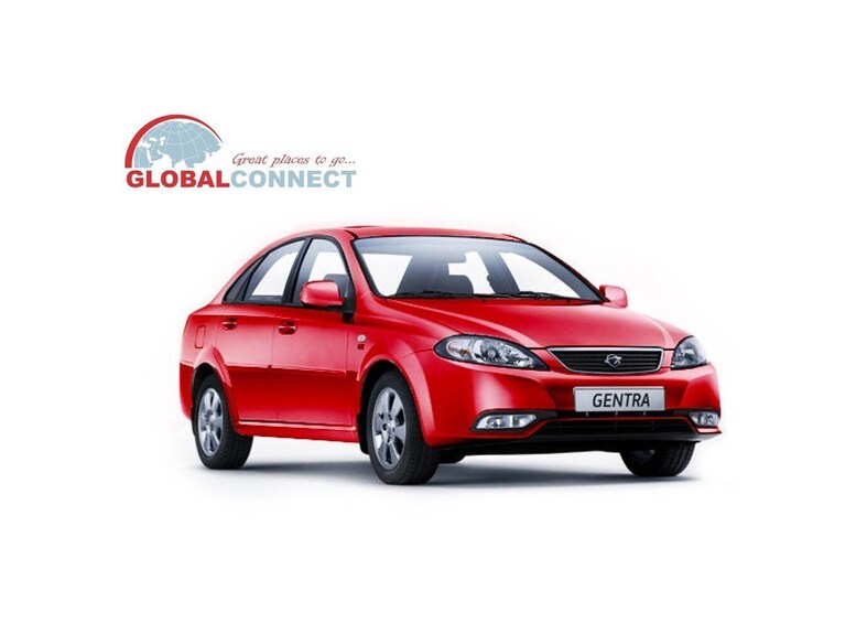 A red sedan with a 'GENTRA' license plate. 5