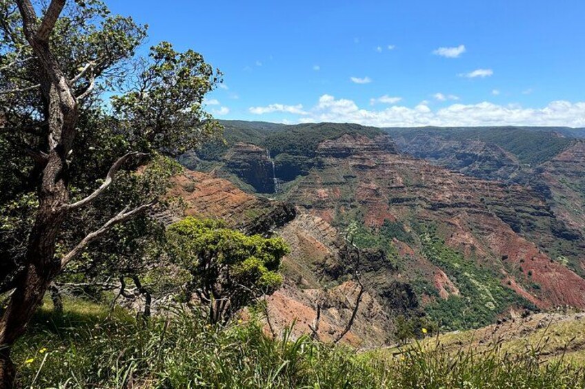 Un canyon aux formations rocheuses en strates et à la végétation clairsemée. 2