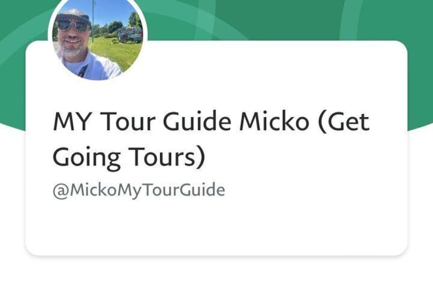 A profile picture with text 'MY Tour Guide Micko (Get Going Tours)' and a handle '@MickoMyTourGuide'. 2