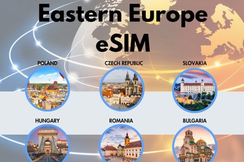 A map of Eastern Europe with eSIM technology. 1