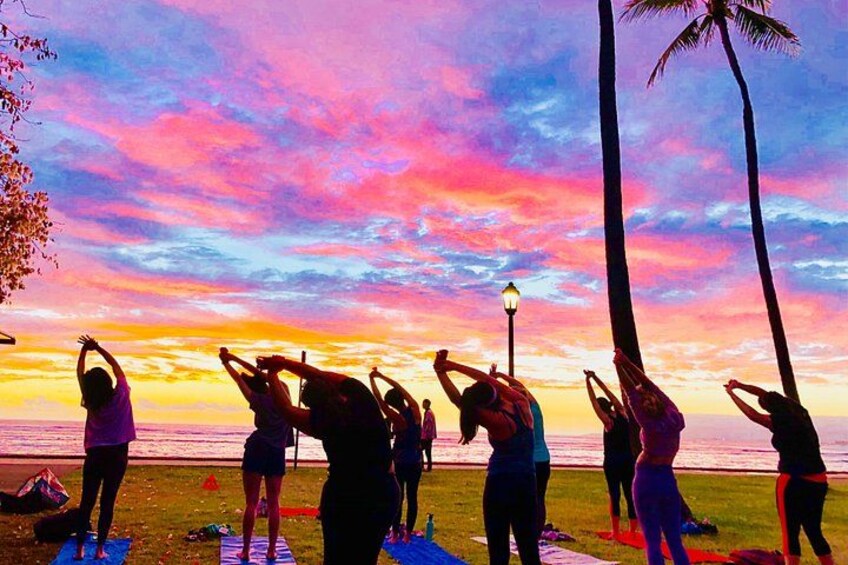 Beach Yoga on Waikiki with Diamondhead Backdrop 4