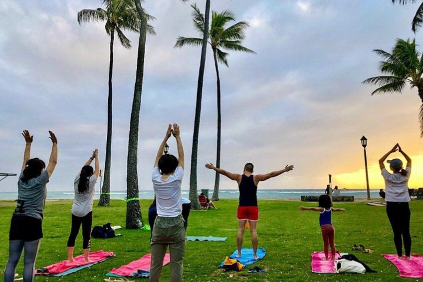 Beach Yoga on Waikiki with Diamondhead Backdrop 5