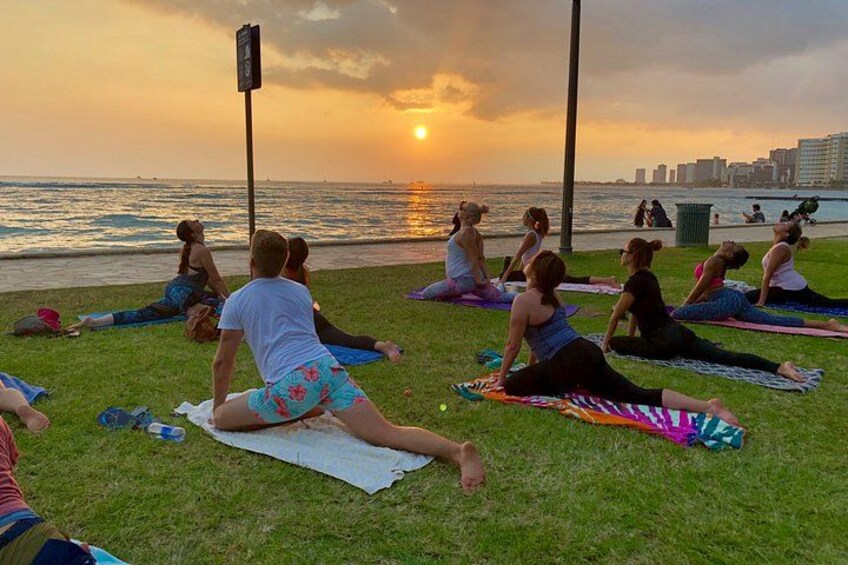 Beach Yoga on Waikiki with Diamondhead Backdrop 2