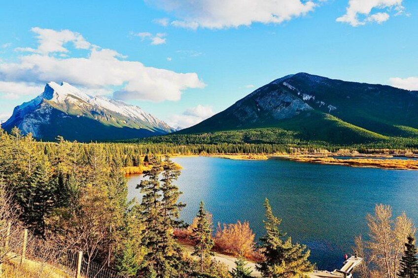 A mountain, a lake, and a forest. 5