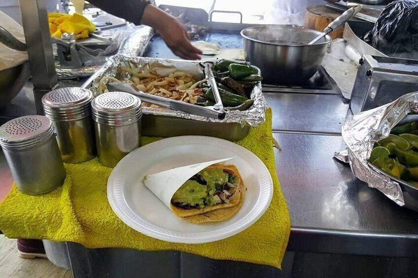 Carne asada taco with handmade tortilla. 2