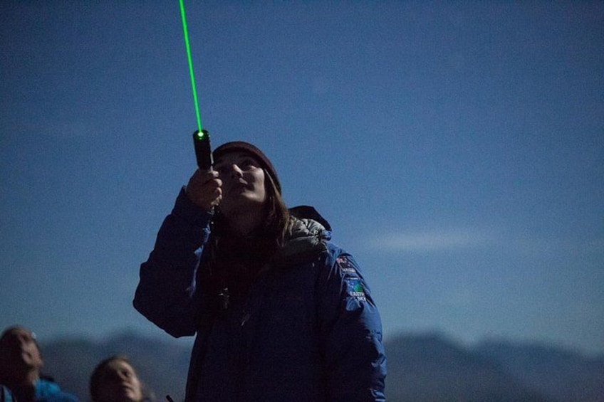 A person holding a green laser pointer. 1