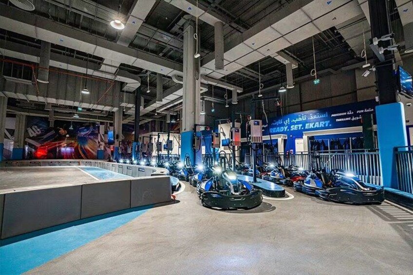 An indoor amusement ride with bumper cars. 2