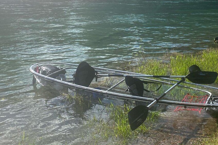 Docked Clear Kayak on the banks of McDonald Creek in Glacier Park 5