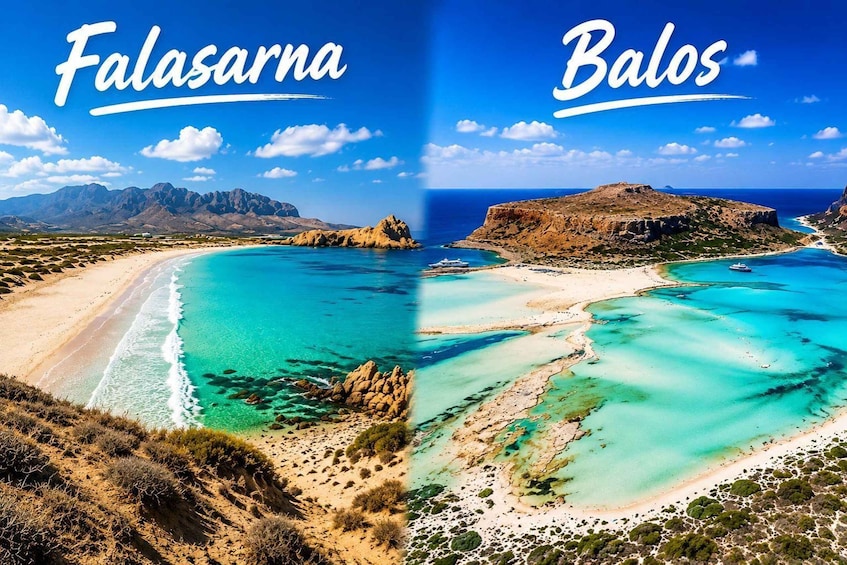A coastal landscape with clear turquoise waters, sandy beaches, and rocky outcrops. 1
