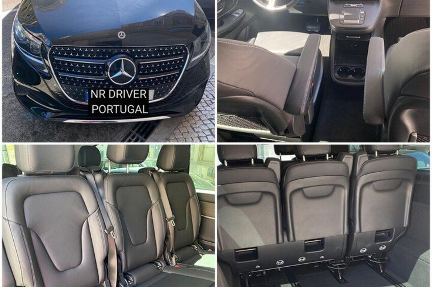 A black Mercedes-Benz car with a visible logo, interior seats, and a center console. 2