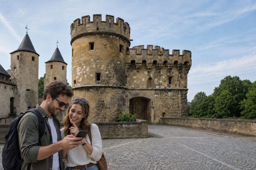 Un castillo histórico con una torre redonda y un muro de piedra. 2