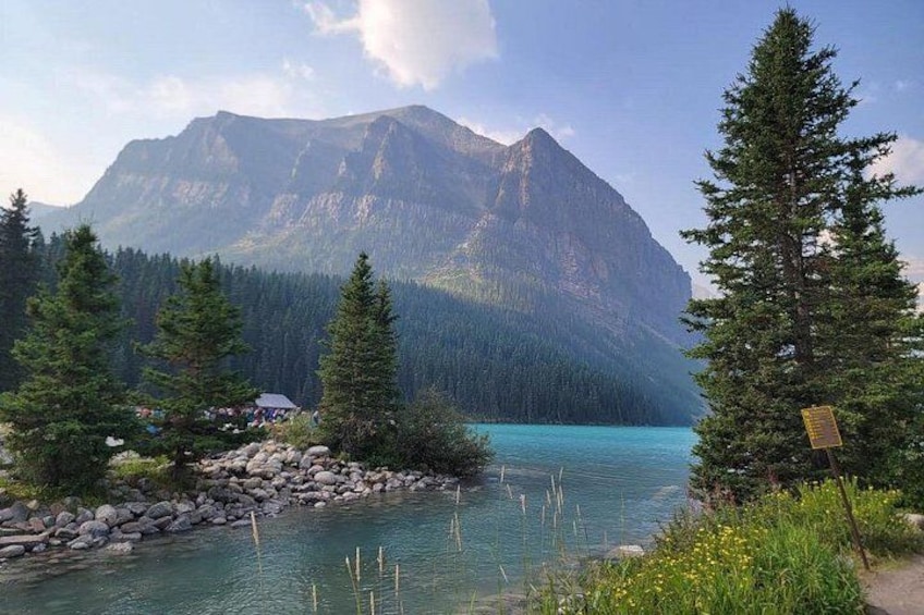 A mountain, a lake, and a forest. 2