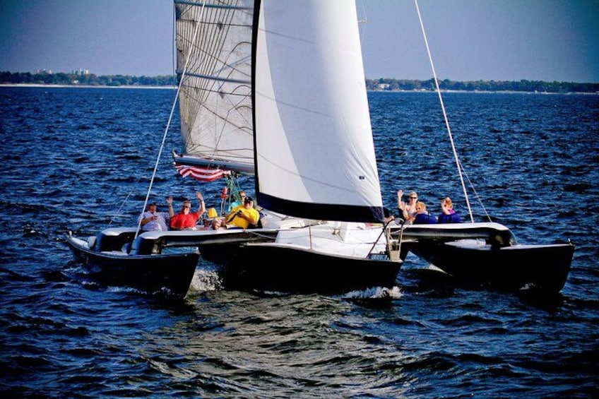 No leaning = No seasickness on our incredible Condor racing trimaran! 1
