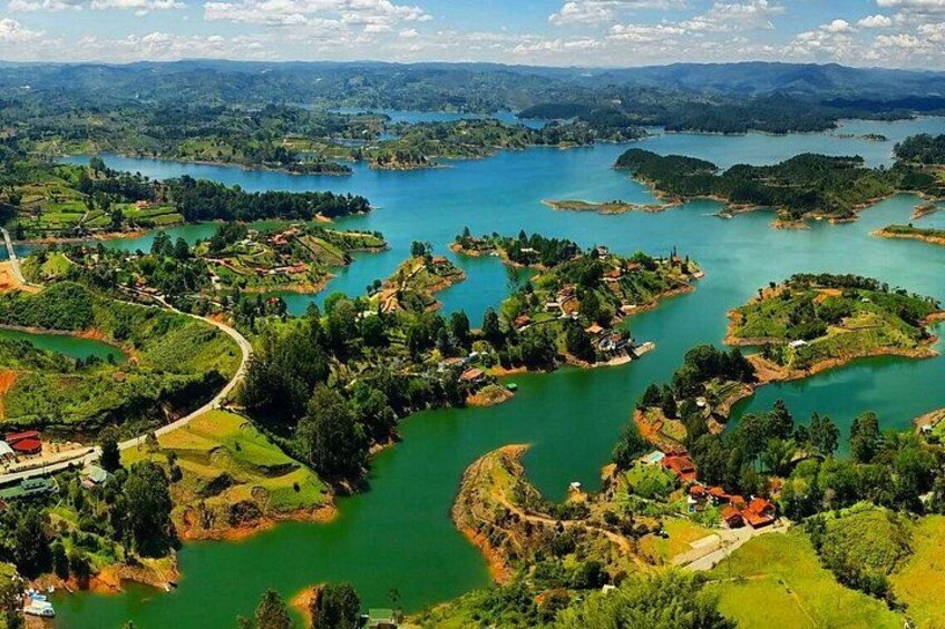 A river system with multiple islands and surrounding greenery. 1