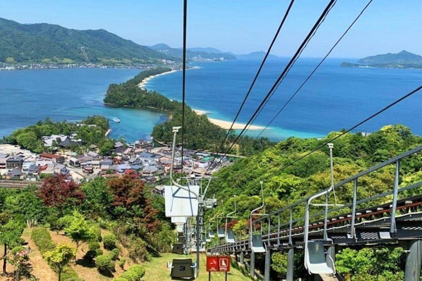 A cable car system, a coastal town, and a bay with a beach. 5