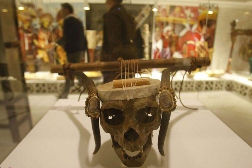 Unique pieces: a human skull turned ritual instrument, part of the fascinating collection of ethnic instruments. 4