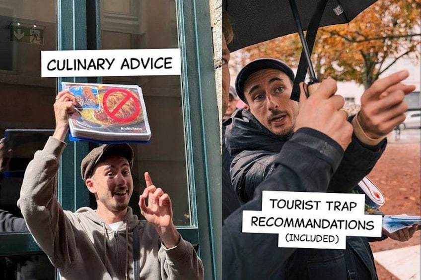 A person holding a sign with a red prohibition symbol, another person pointing at the sign, and a building in the background. 5