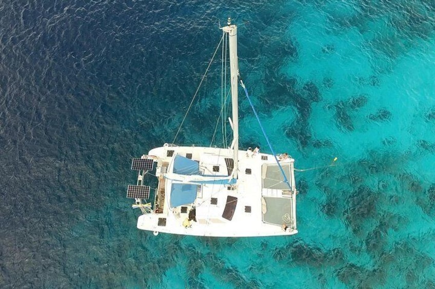 Sailing catamaran Lost Cat in Bonaire waters captured by drone. 3