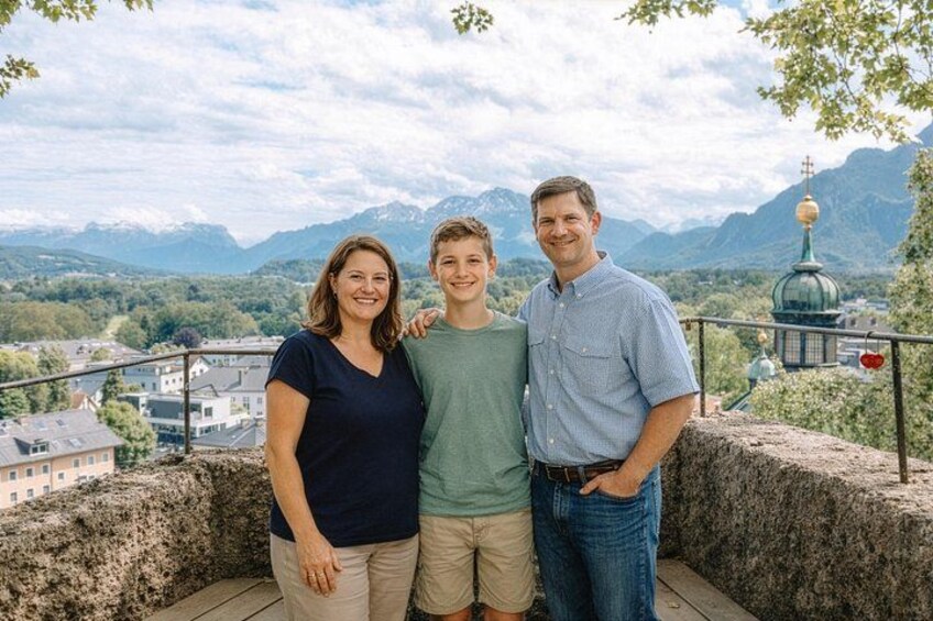 Enjoy scenic views over Salzburg from a viewpoint near Sonnenberg Abbey, overlooking the city and surrounding alpine landscape. 5