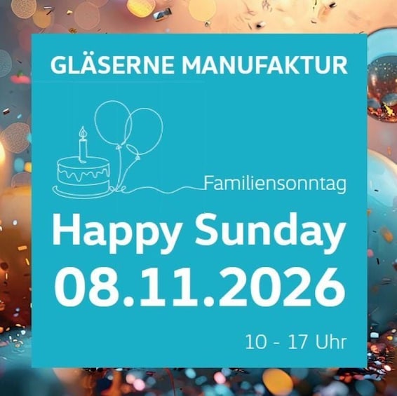 A birthday celebration announcement with a cake and balloons, scheduled for Sunday, 08.11.2026, from 10 to 17 Uhr. 1