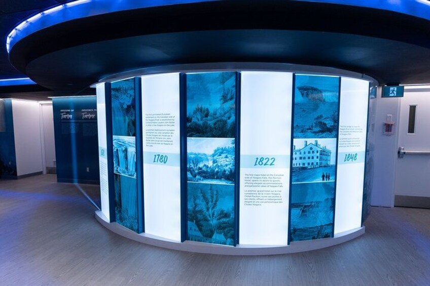 A circular display with historical information panels, including years 1780, 1822, and 1848. 5