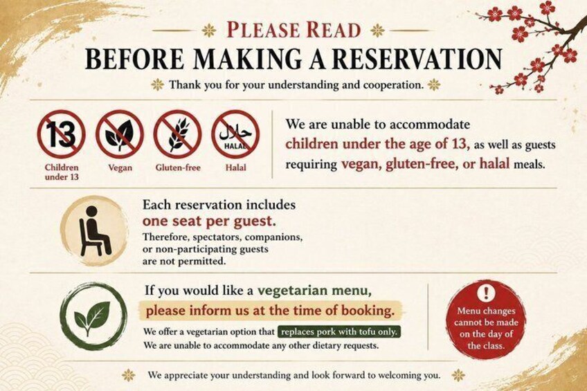 Un avis de réservation indiquant les restrictions alimentaires et les règles concernant le placement. 5