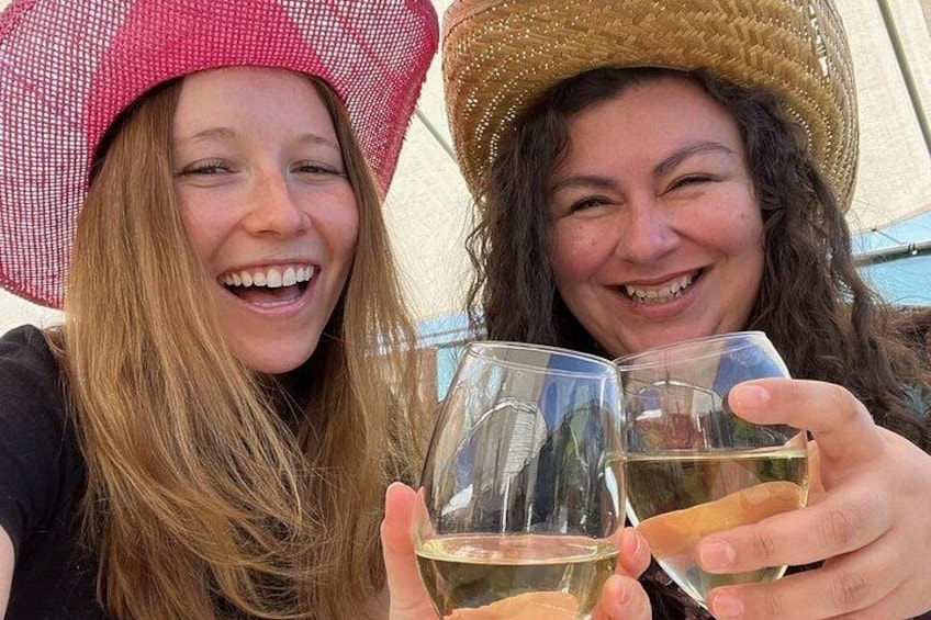 Two people holding glasses of white wine. 3