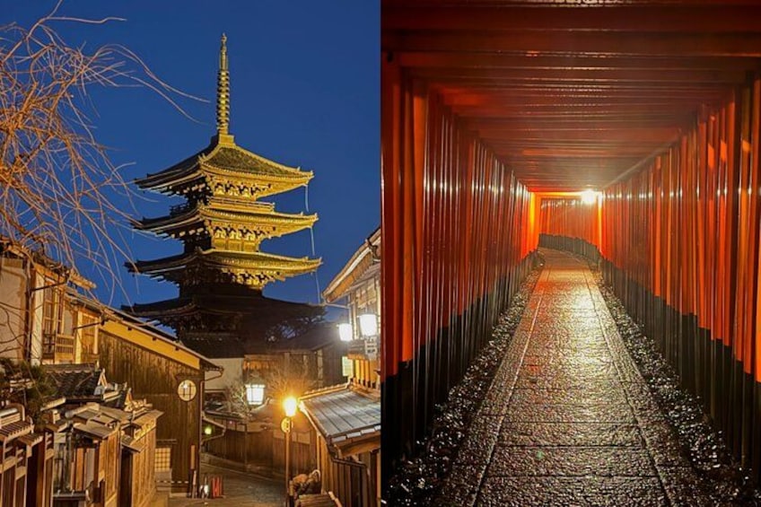 Une pagode japonaise traditionnelle et un couloir avec des portes coulissantes rouges. 1