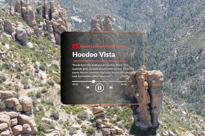 Un panneau indiquant un itinéraire panoramique menant au mont Lemmon, avec une description du point de vue de Hoodoo Vista. 3