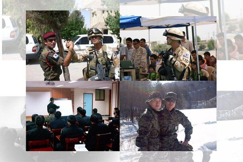 Soldaten in Uniform, eine Gruppe von Menschen in einer Besprechung und eine verschneite Landschaft. 3