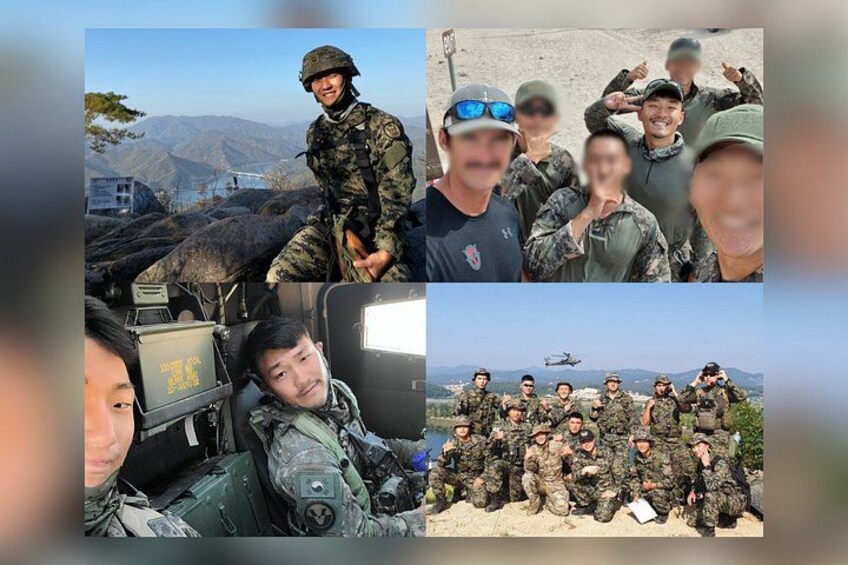 Soldiers in camouflage uniforms, a helicopter, and a mountainous landscape. 2