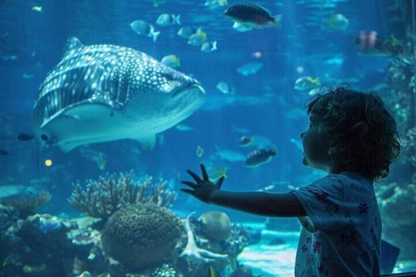 Un enfant observe un gros poisson dans un aquarium. 1
