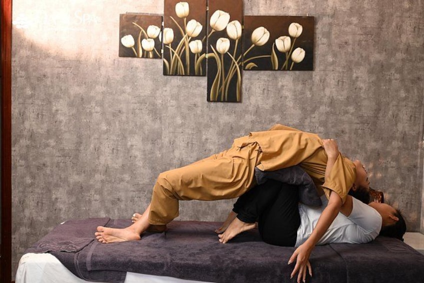 Stretching is an important massage step in Thai massage technique. 4