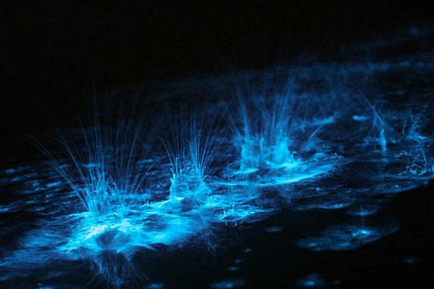 Sfondo scuro con schemi luminosi blu simili a reti neurali o scariche elettriche. 2