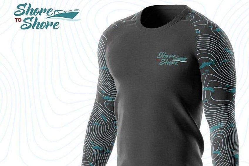 A long-sleeved shirt with a nautical design and the text 'Shore to Shore' on the chest. 5