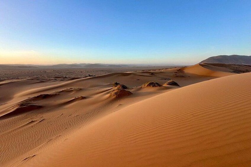 A desert landscape with sand dunes and a clear sky. 2