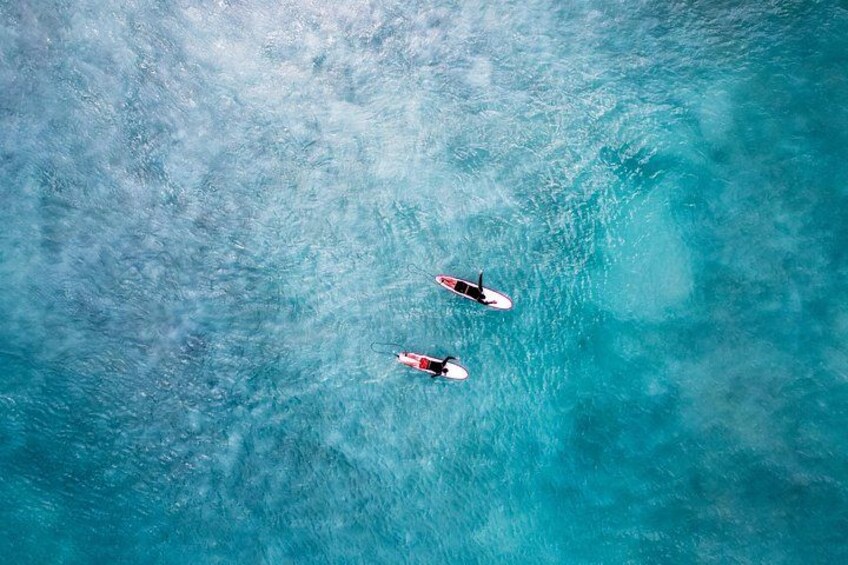 Two paddleboards on a turquoise ocean. 3