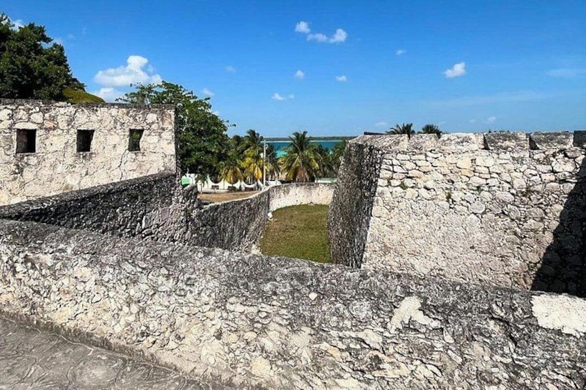 Une fortification en pierre offrant une vue sur l’océan et les palmiers. 4