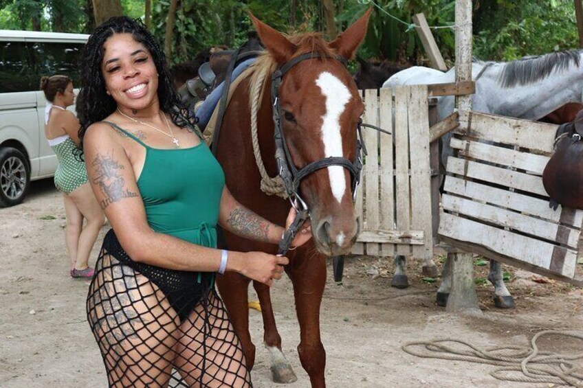 A person with a horse. 4