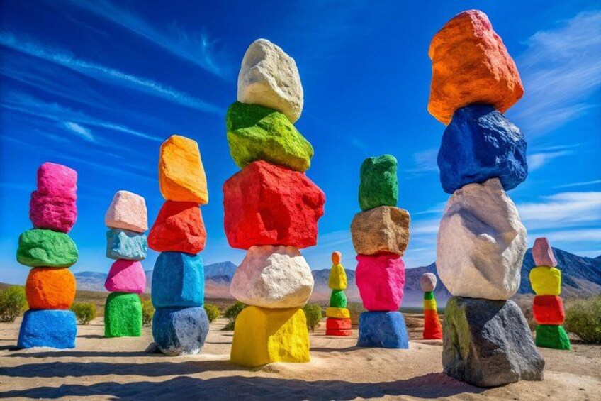 Colorful rock stacks in a desert landscape. 2