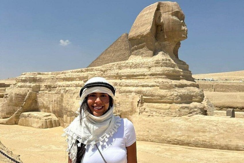 A person in front of the Great Sphinx of Giza. 1
